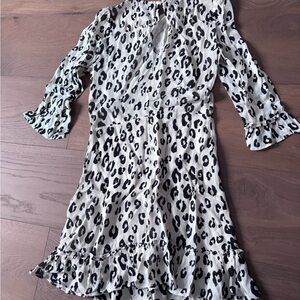 Reformation Black and White Animal Print Long Sleeve Dress